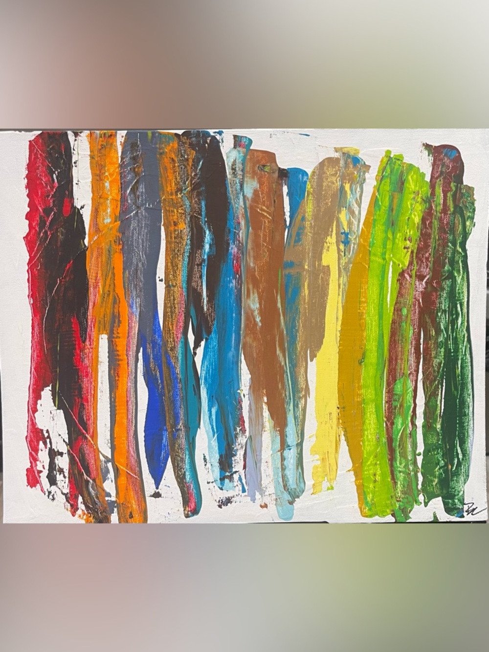 Abstract Multicolor Striped Home Art Painting - Blue, Brown, Yellow, Green
